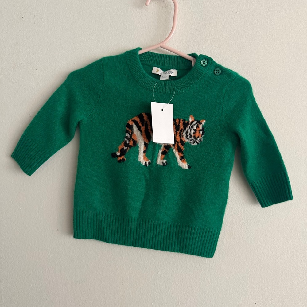 J.CREW NWT Cashmere Sweater Tiger $98 SIZE 3-6M Emerald Green Classic Fit Luxe - Picture 6 of 6
